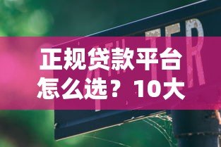 正规贷款平台怎么选？10大安全避坑指南