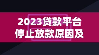 2023贷款平台停止放款原因及应对策略解析 2023贷款平台停止放款原因及应对策略解析