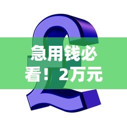 急用钱必看！2万元贷款快速到账的正规平台推荐