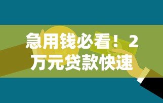 急用钱必看！2万元贷款快速到账的正规平台推荐