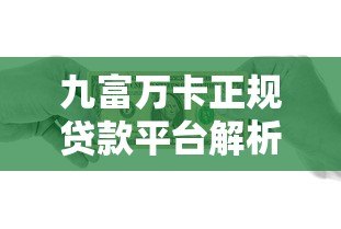 九富万卡正规贷款平台解析：资质、利率、安全性全评测