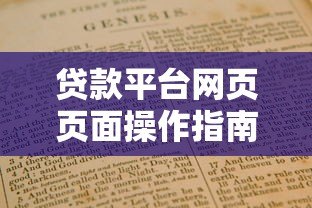 贷款平台网页页面操作指南：一步步教你快速上手