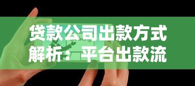 贷款公司出款方式解析:平台出款流程与安全性 贷款公司出款方式解析:平台出款流程与安全性
