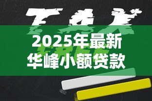 2025年最新华峰小额贷款公司：小额贷款机构如何申请更划算